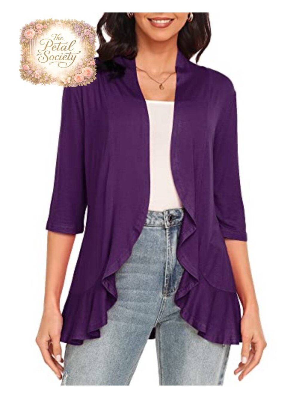 Womens 3/4 Sleeve Open Front Cardigan Lightweight Viscose Blend Casual Layer